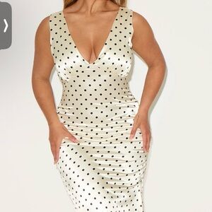 PrettyLittleThing Cream and Black Polka Dot Maxi Dress